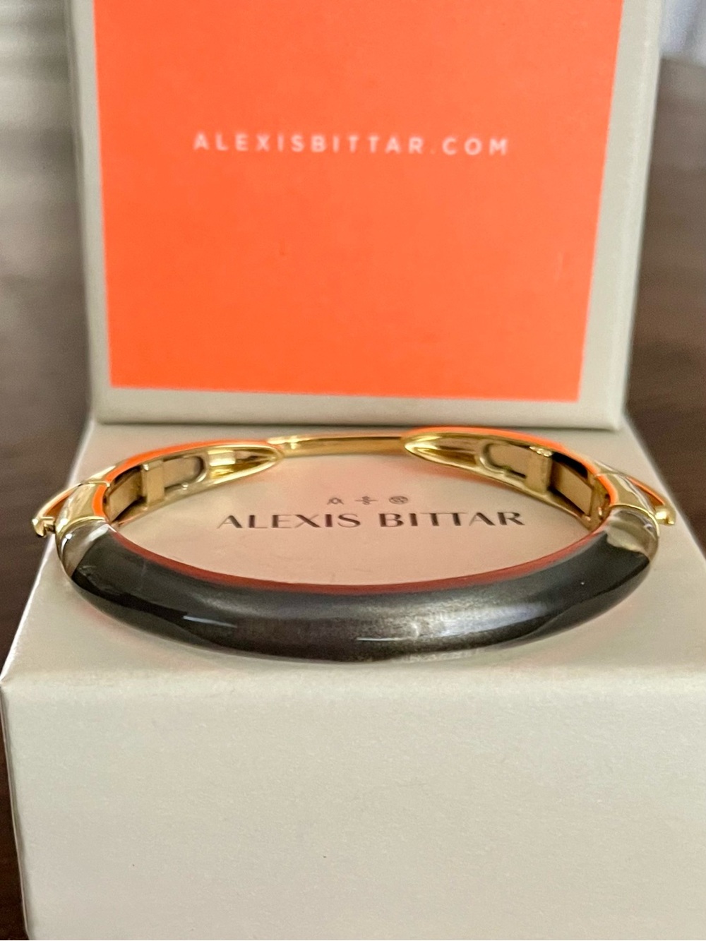 Alexis Bittar Orbital Lucite Dark Grey Black & Golden Bangle Bracelet - Picture 13 of 17